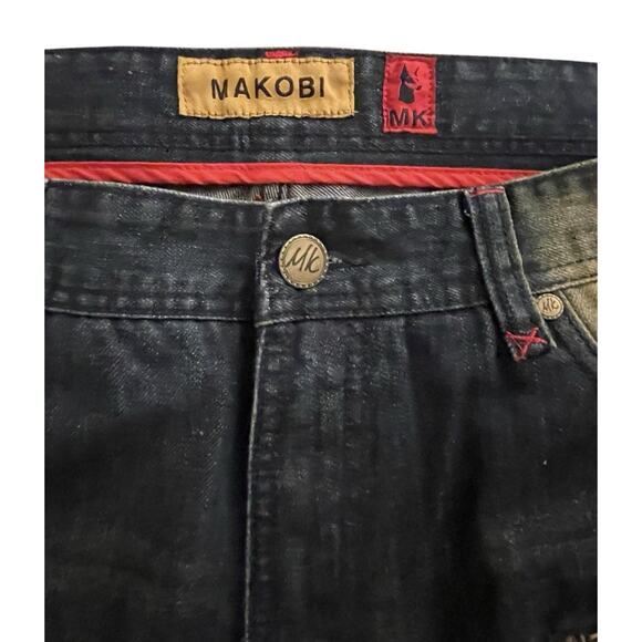 Mens Makobi Jeans 36x34 Blue Faded Distressed Zipper Pockets Streetwear Y2K - Picture 6 of 16